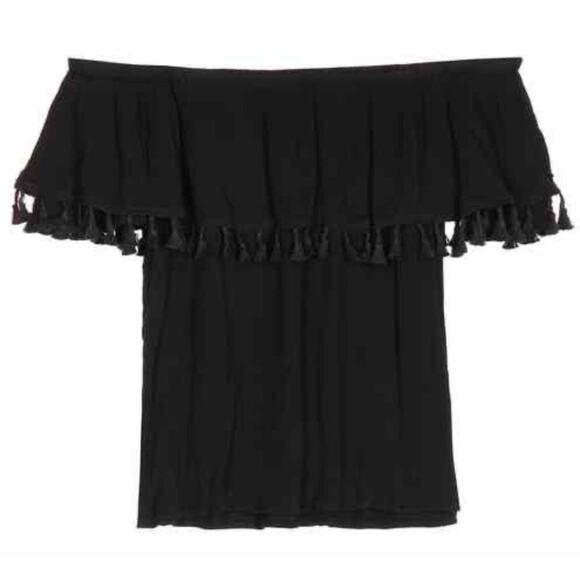 NWT‎ Velvet Black Blouse Teasels Off-Shoulder Bohemian Crop Size Medium - Picture 1 of 11